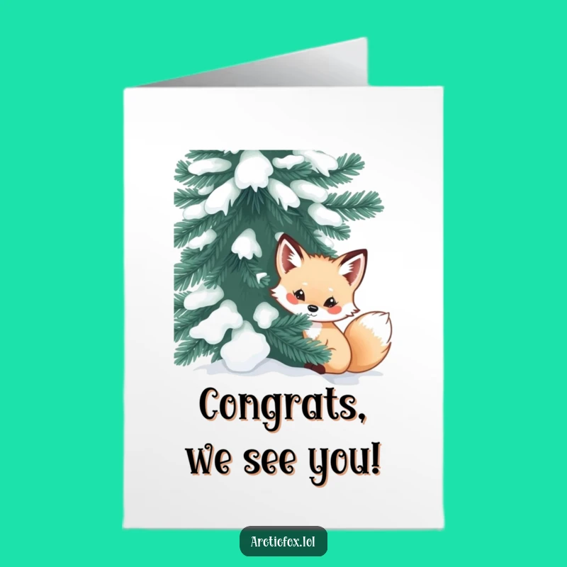 Free Printable Congrats Card: Fox Behind Tree, Cheerful Downloadable