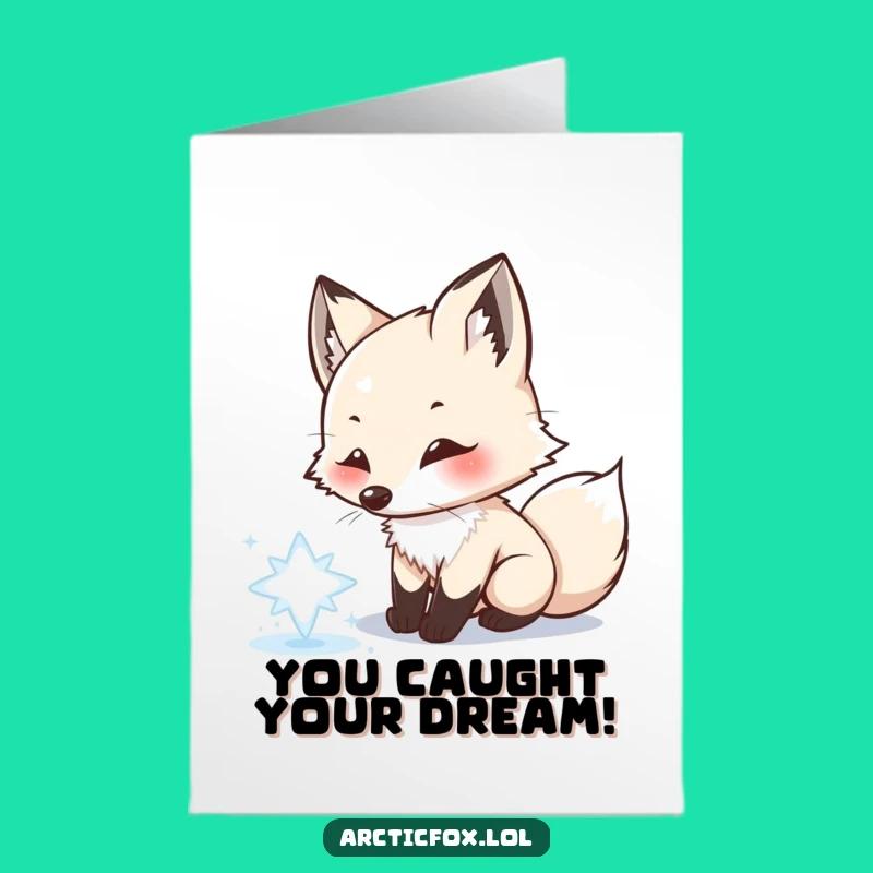 Free Printable Congrats Card: Arctic Fox Chasing Success Like Snowflakes!
