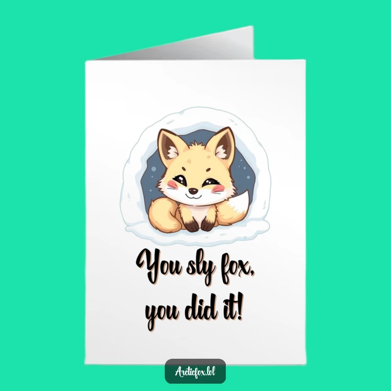 Free Printable Congrats Card: Arctic Fox Grinning at Your Success!