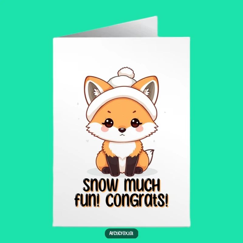Free Printable Congrats Card: Cute Snowball Hat Fox Downloadable