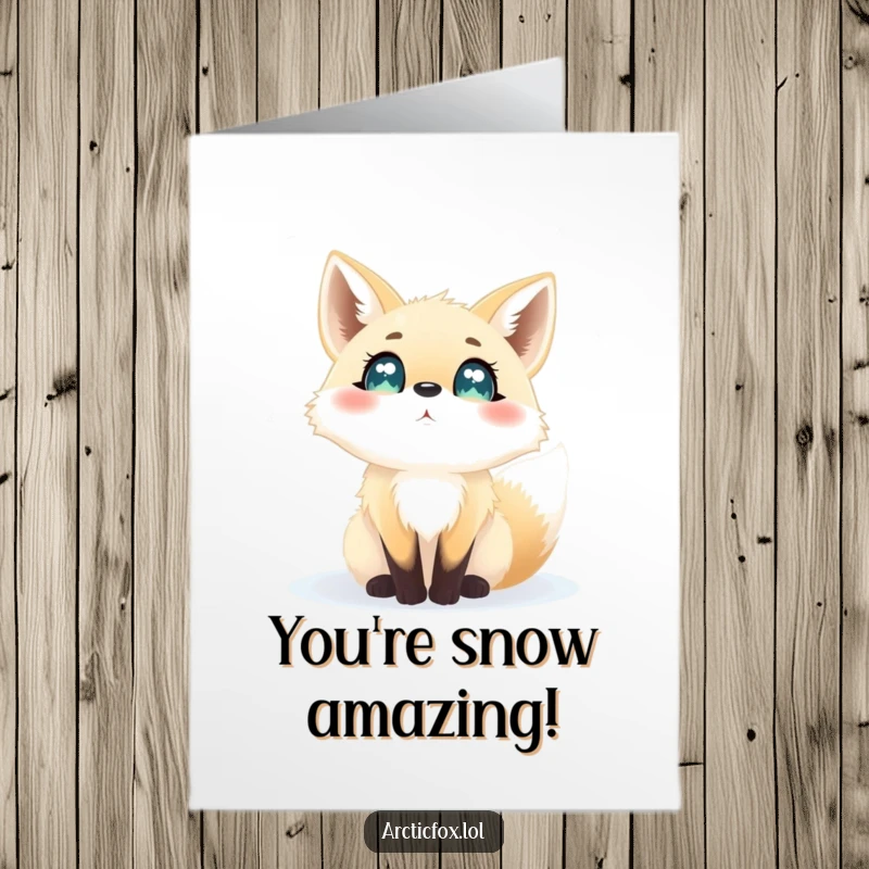 Funny Free Printable Congrats Card: Ecstatic arctic fox watching snow, perfect for celebrating any happy occasion.