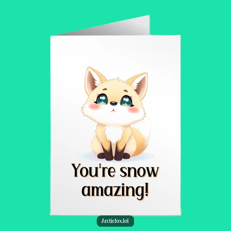 Free Printable Congrats Card: Excited Arctic Fox Snowfall Celebration Downloadable Gift