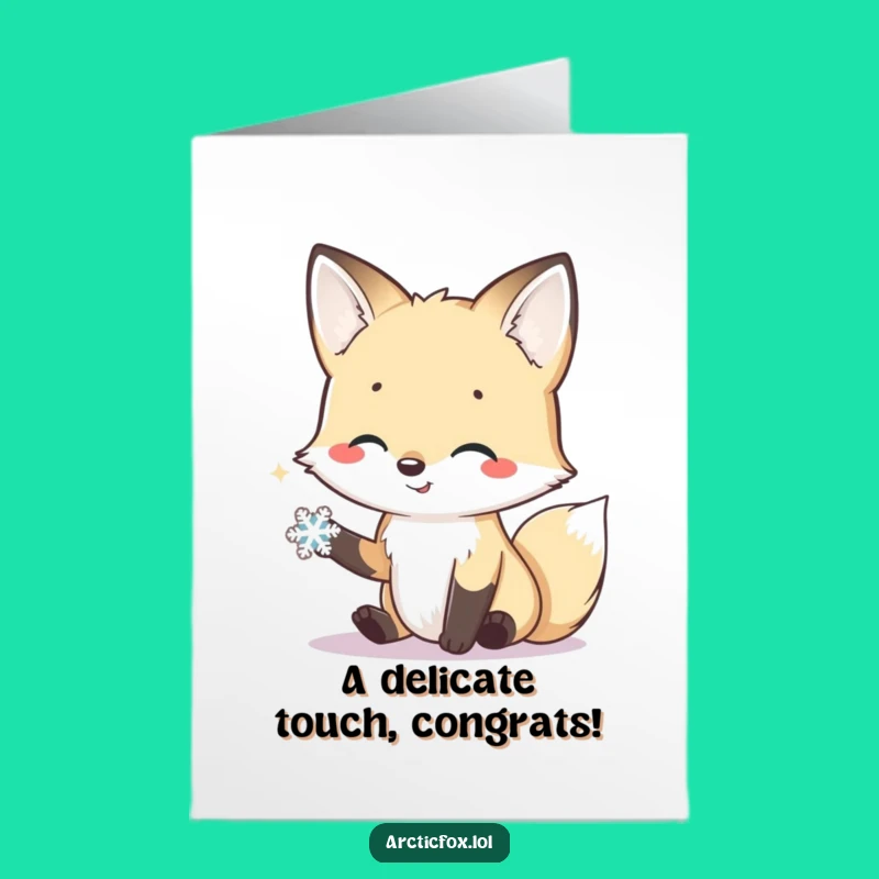 Free Printable Congrats Card: Friendly Arctic Fox Snowflake Greeting Downloadable Gift