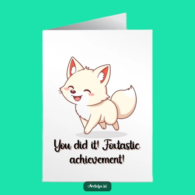 Free Printable Congrats Card: Funny Arctic Fox Tail Chasing, Downloadable Celebration Gift