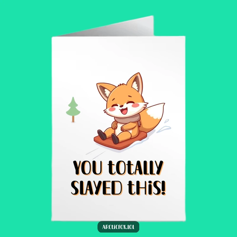 Free Printable Congrats Card: Hilarious Fox Slide - Downloadable Joy
