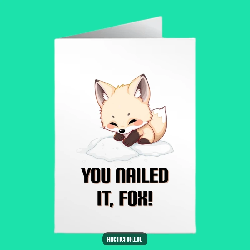 Free Printable Congrats Card: Playful Arctic Fox Digging Success Digital Download Gift