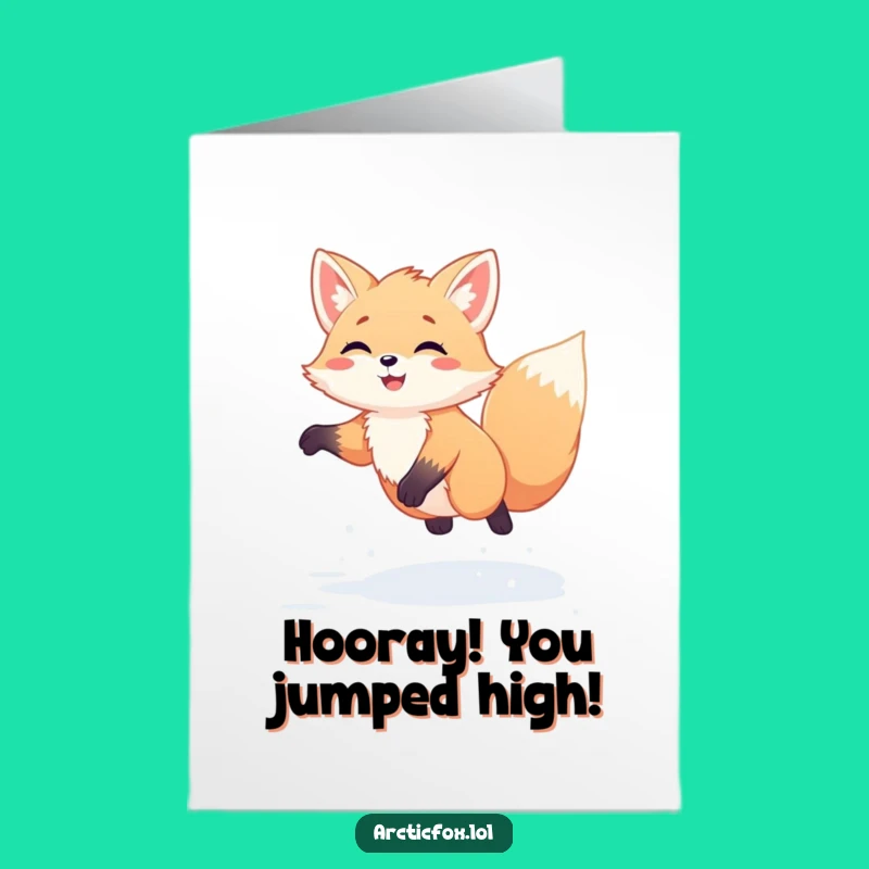 Free Printable Congrats Card: Happy Fox Jump - Funny Downloadable Celebration