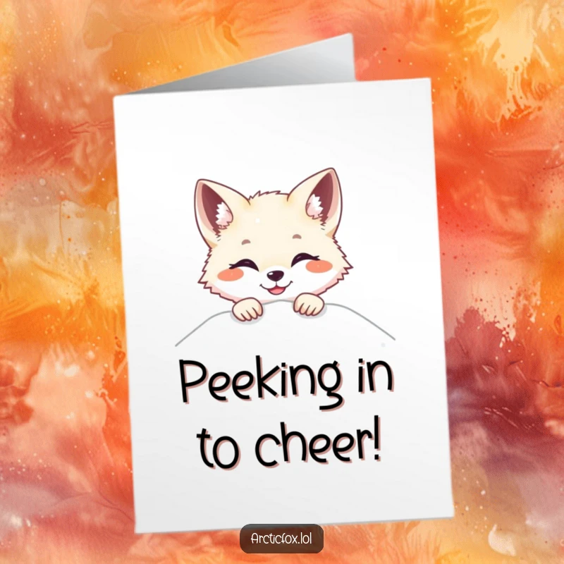 Funny Free Printable Congratulations Card: Arctic fox peeking over snow with a bright smile, sharing happy news.