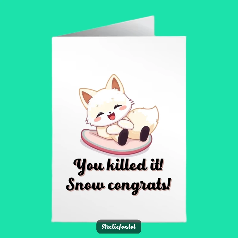 Free Printable Congrats Card: Arctic Fox Slide, Cheerful Downloadable Greeting