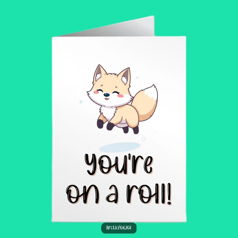 Free Printable Congrats Card: Playful Arctic Fox Leap, Funny Downloadable Gift