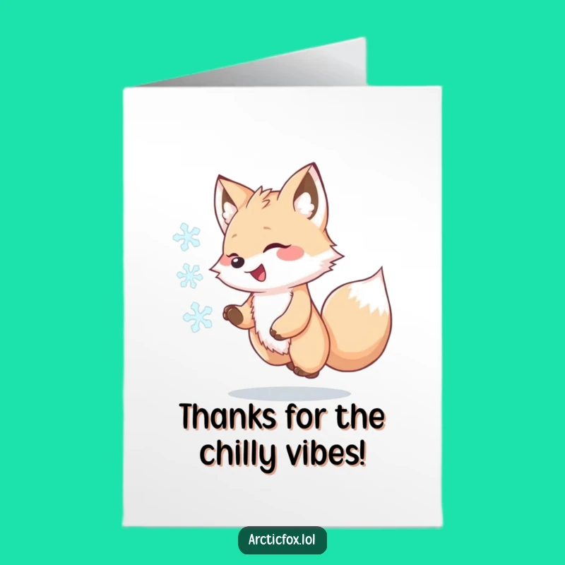 Free Printable Thank You Card: Cute Arctic Fox Snowflake Chase Gift Downloadable