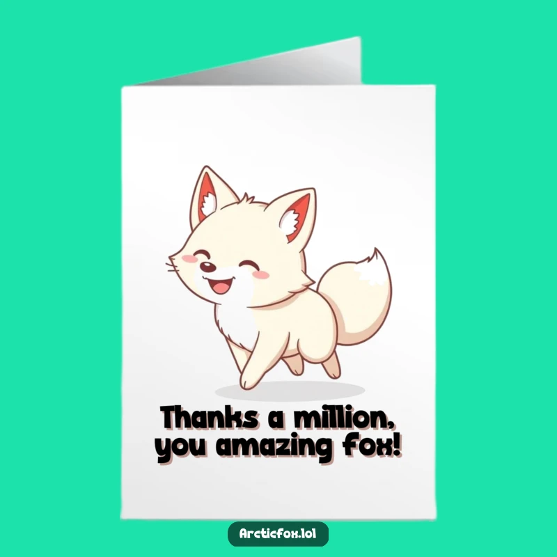 Free Printable Thank You Card: Funny Arctic Fox Tail Chasing, Heartfelt Downloadable Gift