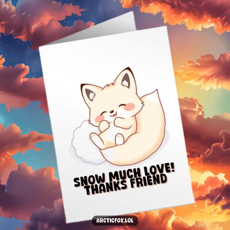 Free Printable Thank You Card: An arctic fox blissfully rolling around in soft, white snow.