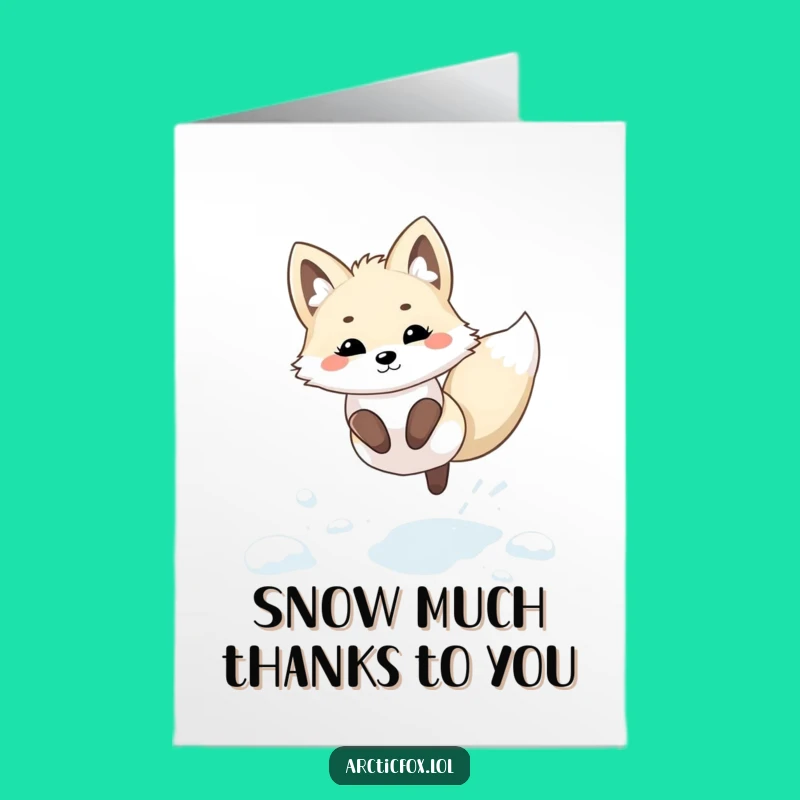 Kawaii Arctic Fox Thank You Card Free Printable: Snowy Thanks Downloadable