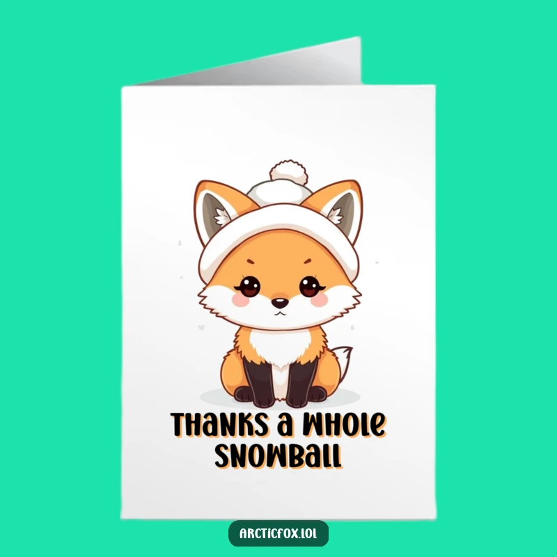 Free Printable Thank You Card: Funny Snowball Hat Fox Gift