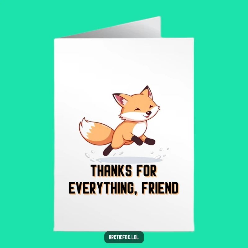 Free Printable Thank You Card: Arctic Fox Expressing Gratitude with Speed, Funny Downloadable
