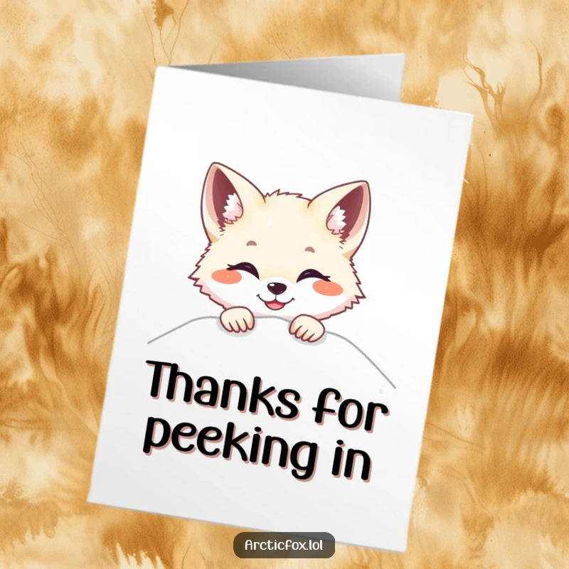 Funny Free Printable Thank You Card: Arctic fox peeking over snow with a bright smile, a cheerful thank you.