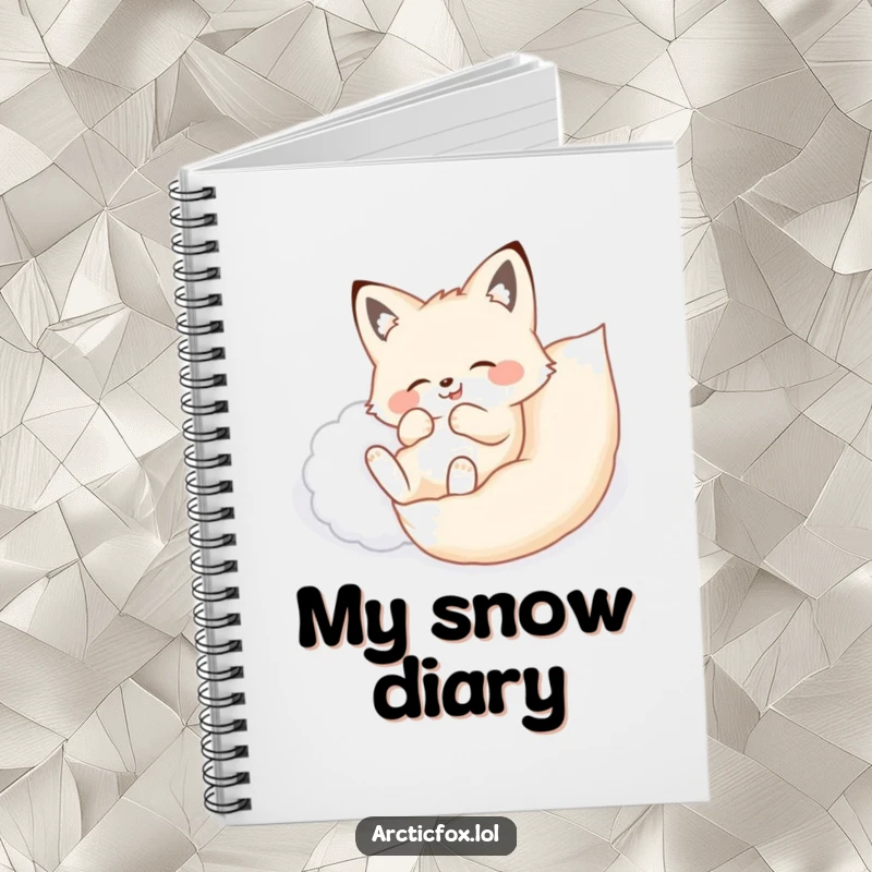 Funny notebook with an arctic fox ecstatically rolling over in a drift of soft, fluffy snow, perfect for winter journaling.
