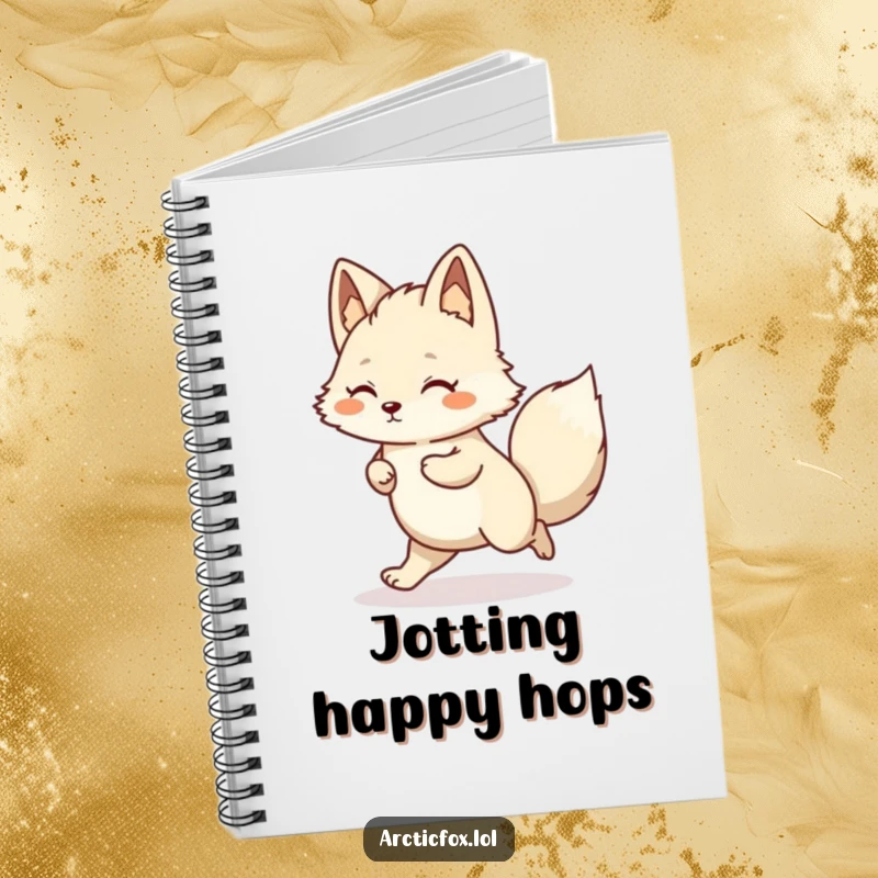 Funny Kawaii Arctic Fox Notebook featuring a happy hop, perfect for creative and joyful note-taking.