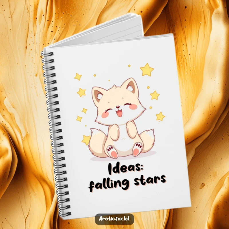Funny Kawaii arctic fox catching falling stars, a cute and amusing notebook.