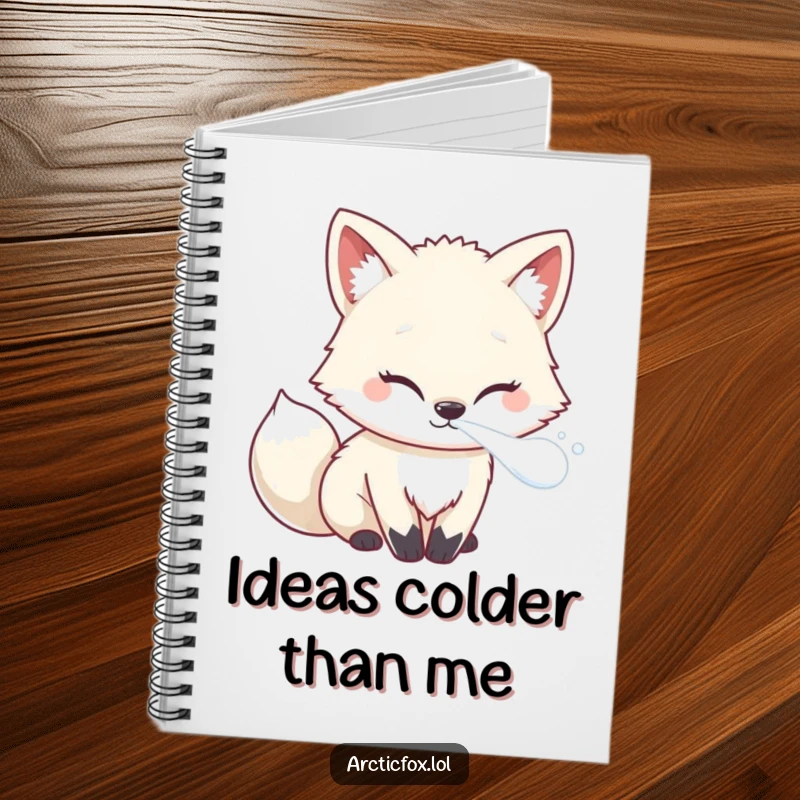 Funny Kawaii Arctic Fox Notebook with frosty breath, perfect for jotting notes with a touch of humor.