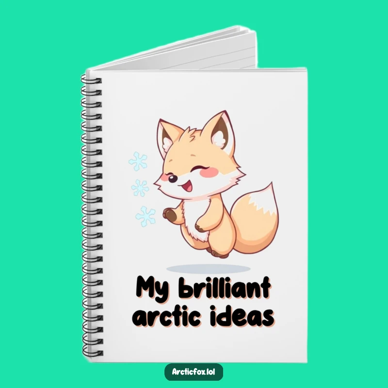 Funny Kawaii Arctic Fox Notebook, Snowflake Chase Journal, Humorous Stationery Gift