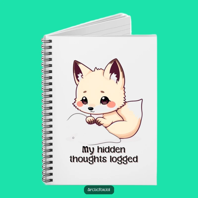 Funny Kawaii Arctic Fox Notebook, Snowy Peek Journal, Humorous Stationery Gift