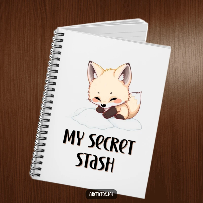 Funny adorable arctic fox notebook, featuring playful digging in white powder, a cute and inspiring journal for all.