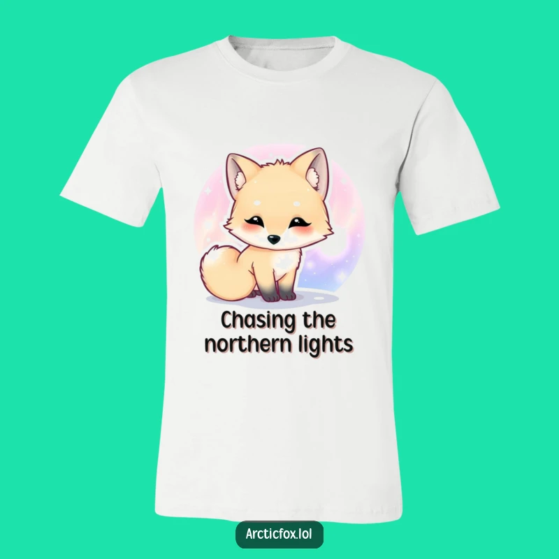 Funny Kawaii Arctic Fox Aurora T-Shirt, Cute Animal Humor Gift