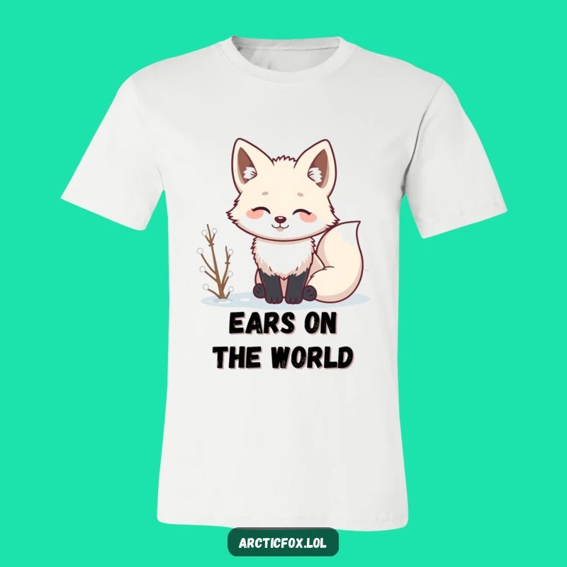 Funny Kawaii Arctic Fox Listening Tee: Hear the Humor in Every Detail