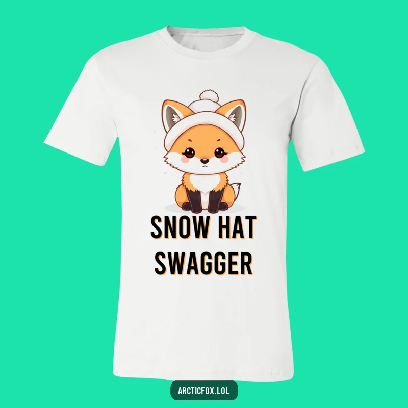 Funny Kawaii Arctic Fox Snowball Hat T-Shirt: Winter Fun, Perfect Gift!