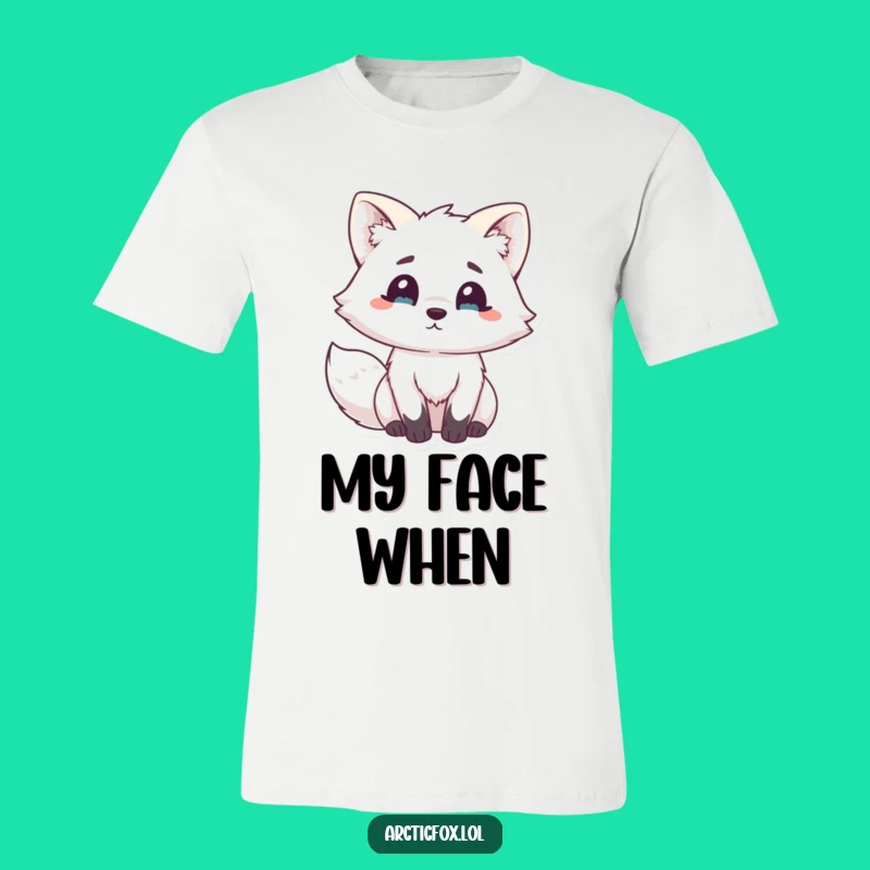 Funny Kawaii Arctic Fox Surprise T-Shirt - Comical Expression Tee, Great Funny Gift