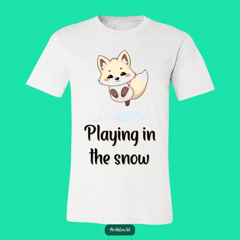 Funny Kawaii Arctic Fox Snow T-Shirt: Playful Leap Tee Gift