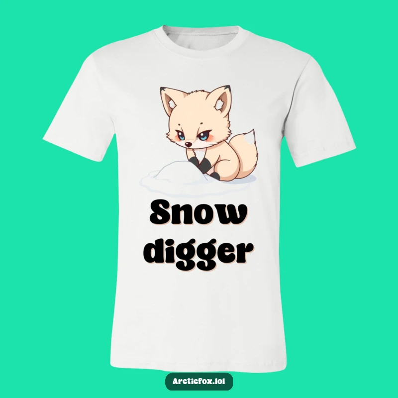 Funny Kawaii Arctic Fox T-Shirt: Determined Digging, Winter Fun Funny Gift