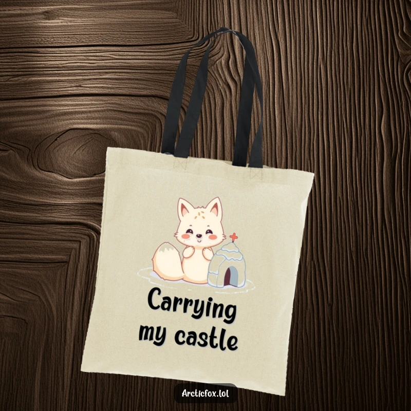 Funny Kawaii arctic fox building a snow fort, a stylish and humorous tote bag.
