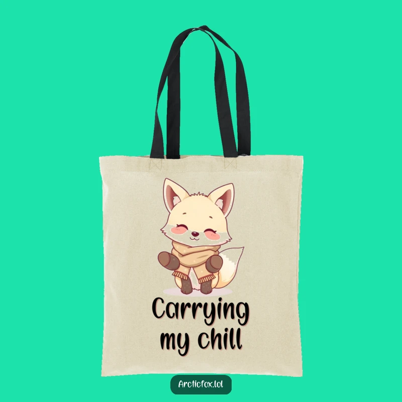 Funny Giggling Fox Tote Bag: Cute Arctic Fox Accessory Pouch