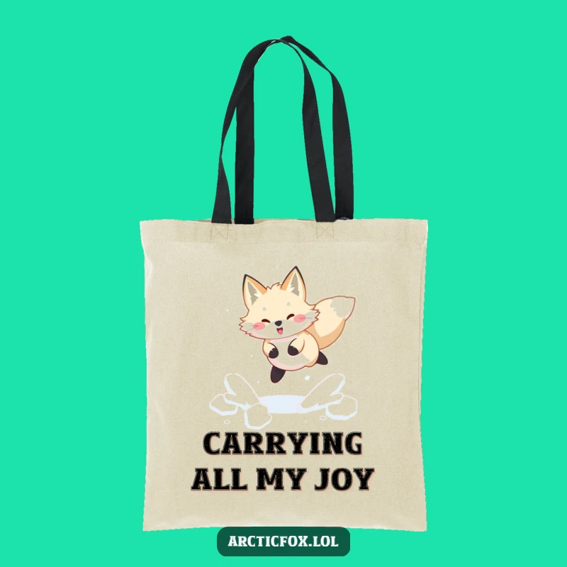 Funny Arctic Fox Tote Bag: Joyful Snow Leap, Winter Fun Carryall