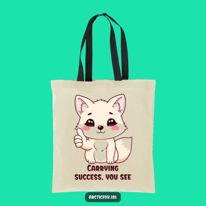 Funny Kawaii Arctic Fox Thumbs Up Tote Bag - Great Job Gift