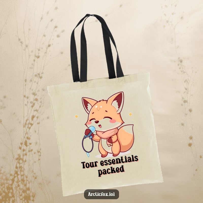 Funny Tote Bag: A fox singing into an icicle like a microphone, perfect for carrying music gear and showing off vocals.